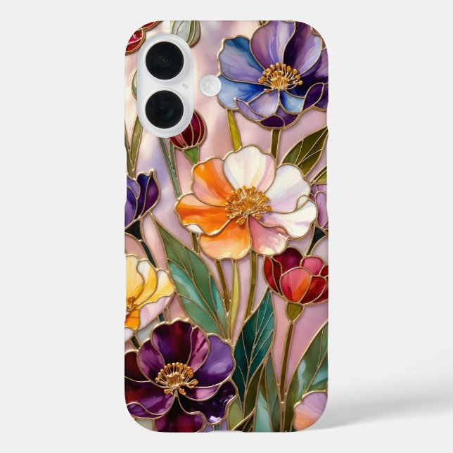 Floral iPhone Case Purple Orange Stained Glass (Back)
