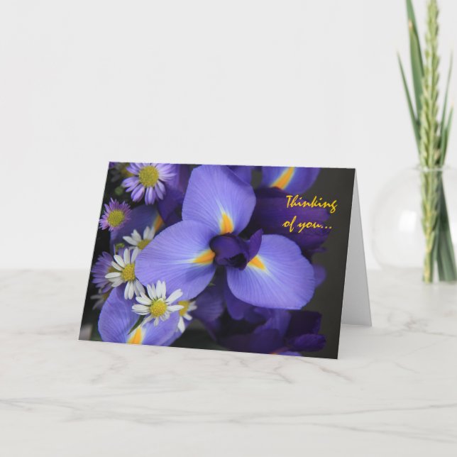 Floral, Iris and Mini Daisy, Thinking of You Card (Front)