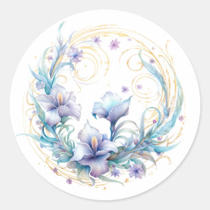 Floral Iris Classic Round Sticker