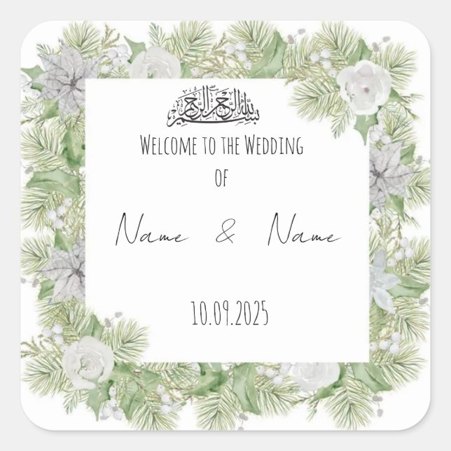 Floral Islamic wedding favour stickers  (Front)