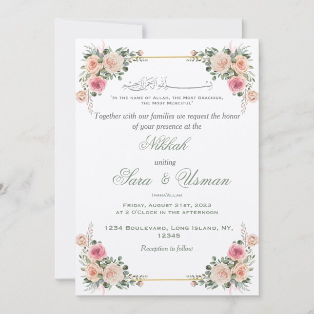 Floral Islamic Wedding Invitation (Front)
