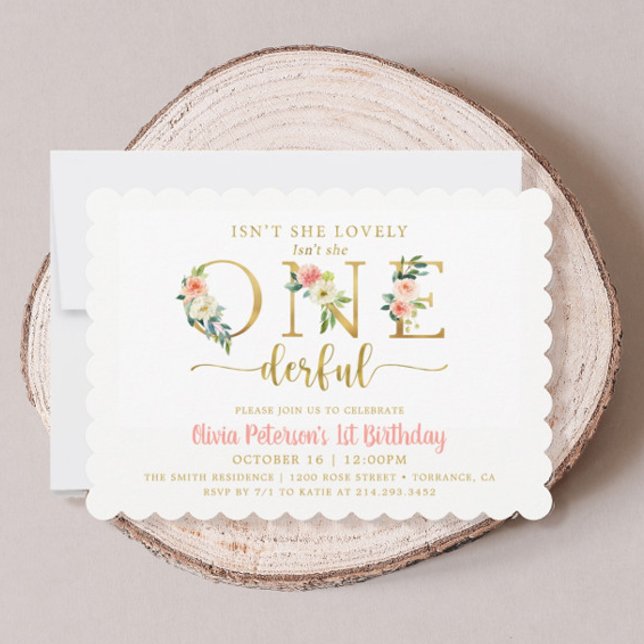  Floral Isn't She Onederful Girl 1st Birthday Invitation (Creator Uploaded)