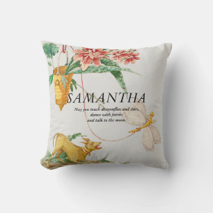  Floral Italian Botanical Design Dog & Dragonflies Cushion