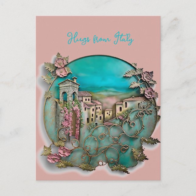 Floral Italian paper Sculpture Holiday Postcard (Front)