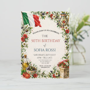 Floral Italy Pariotic Italian Flag Party  Invitation