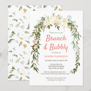 Floral Ivory Coral Brunch & Bubbly Bridal Shower Invitation
