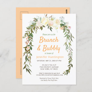 Floral Ivory Peach Brunch & Bubbly Bridal Shower Postcard