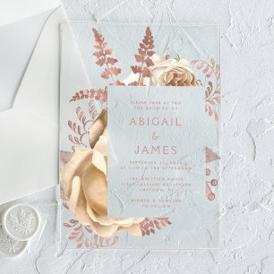 Floral Ivory Rose Gold Wedding Acrylic Invitations