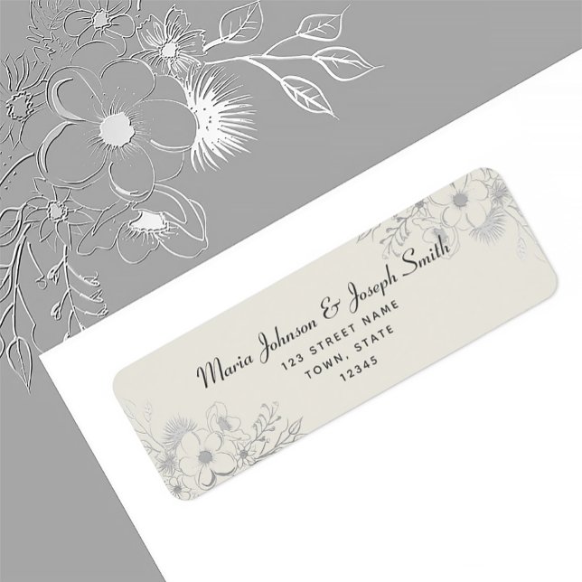 Floral Ivory Silver Wedding Address Label (Creator Uploaded)