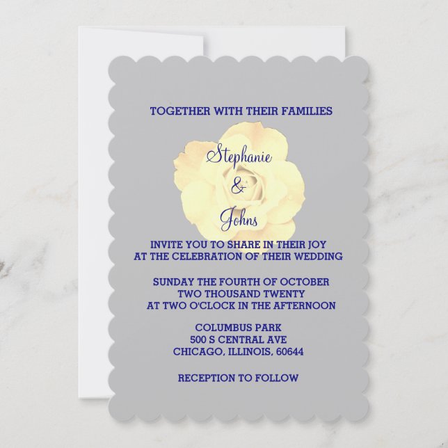 Floral Ivory White Cream Rose Wedding Grey Silver Invitation (Front)