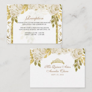 Floral Ivory White Gold Arch Quinceañera Enclosure Card