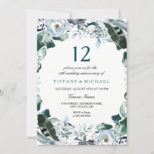 Floral Jade Green 12th Wedding Anniversary Invite