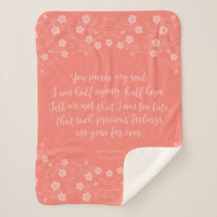 Floral Jane Austen Persuasion Love Letter Quote Sherpa Blanket