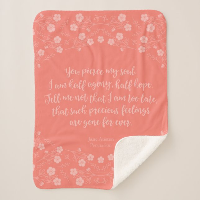 Floral Jane Austen Persuasion Love Letter Quote Sherpa Blanket (Front)