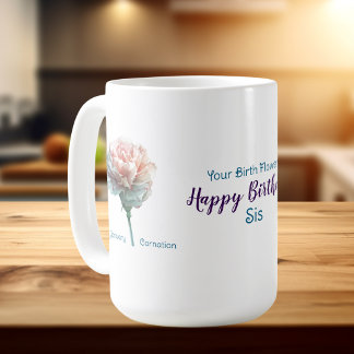 Floral January Birth Month   Sister Personalise Coffee Mug