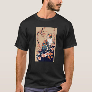 Floral Japanese Cat   T-Shirt