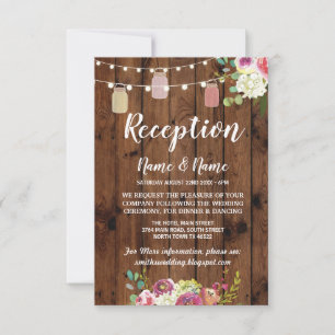 Floral Jars Rustic Wedding Reception Cards Wood