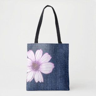 Floral jeans texture tote bag