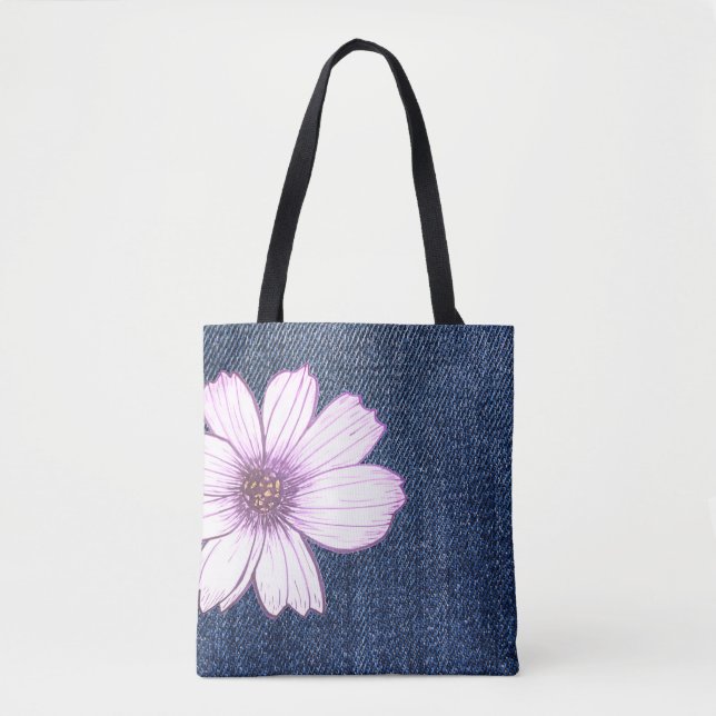Floral jeans texture tote bag (Front)