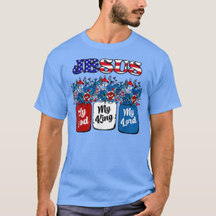 Floral Jesus My God My King My Lord, Red White Blu T-Shirt