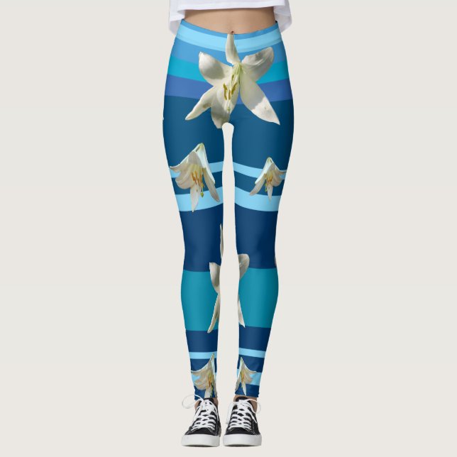 Floral Joy in Blue  Custom Leggings (Front)