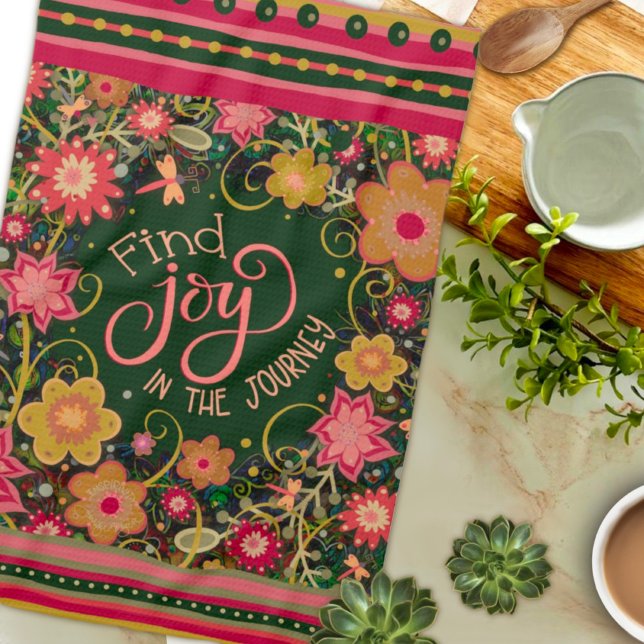 Floral Joy Quote Pretty Stripe Dragonfly Tea Towel (Creator Uploaded)