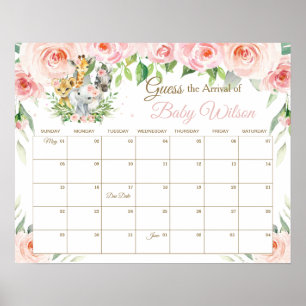 Floral Jungle Animals Guess Baby's Arrival Game Poster