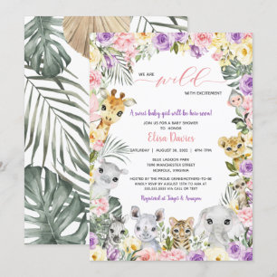Floral Jungle Safari Animals Girl Baby Shower Invitation
