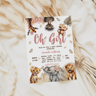 Floral Jungle Safari Girl Baby Shower Invitation