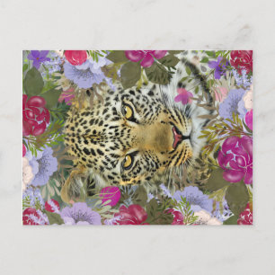 Floral Jungle Safari Leopard Painting Postcard