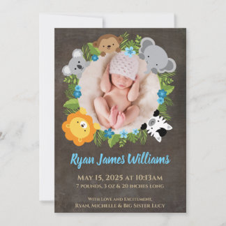 Floral Jungle Safari Wreath Baby Boy Announcement