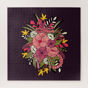 Floral Jungle Snakes Tropical Vintage Jigsaw Puzzle