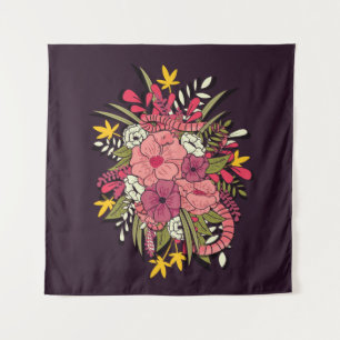 Floral Jungle Snakes Tropical Vintage Tapestry