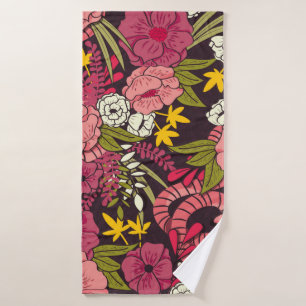 Floral jungle with snakes pattern, tropical flower bath towel