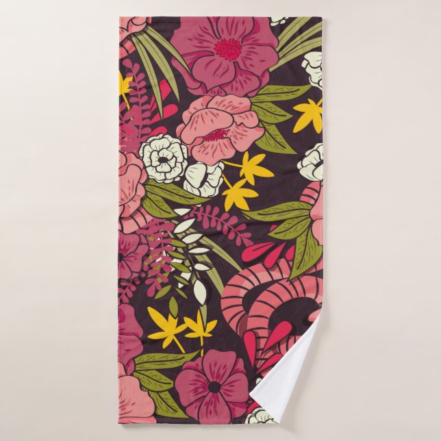 Floral jungle with snakes pattern, tropical flower bath towel (Bath Towel)