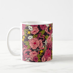 Floral jungle with snakes pattern, tropical flower coffee mug