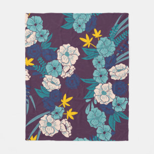 Floral jungle with snakes seamless pattern, tropic fleece blanket
