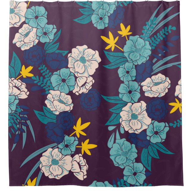 Floral jungle with snakes seamless pattern, tropic shower curtain (Front)