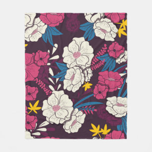 Floral jungle with snakes vintage pattern, tropica fleece blanket