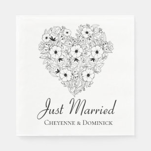Floral Just Married Anemone Black Heart Flowers Napkin