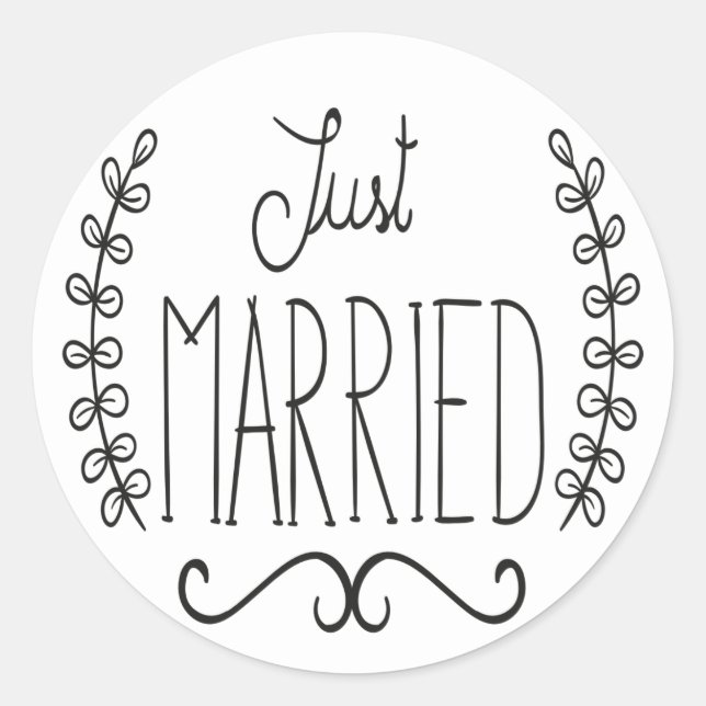 Floral Just Married Black & White Wedding Stickers (Front)