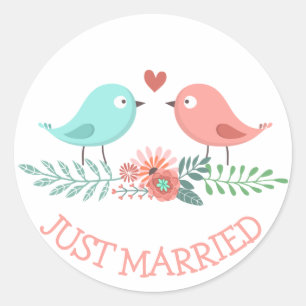 Floral Just Married Classic Round Sticker