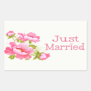 Floral Just Married Pink Peonies Flower Stickers