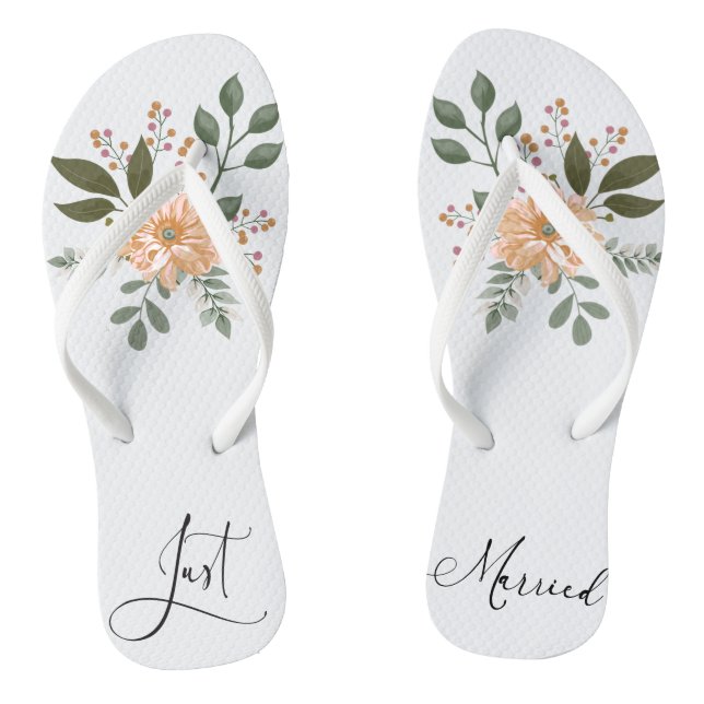 Floral "Just Married" Summer  Flip Flops (Footbed)