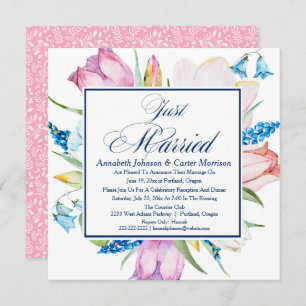 Floral "Just Married" Wedding Announcement