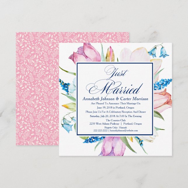 Floral "Just Married" Wedding Announcement (Front/Back)