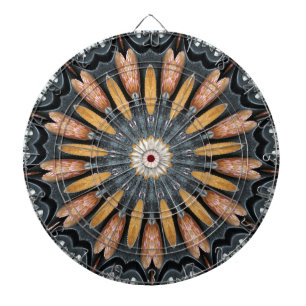 Floral Kaleidoscope Art Mosaic Orange Black White Dartboard