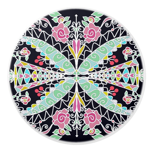 Floral Kaleidoscope Design Ceramic Knob (Front)
