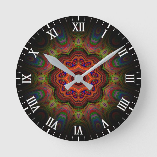 Floral Kaleidoscope Design  Round Clock (Front)
