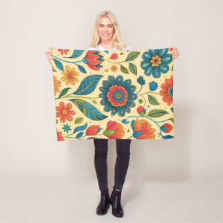 Floral Kaleidoscope Garden - Vibrant Nature Art Fleece Blanket